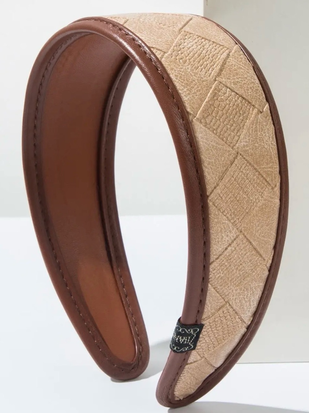 Genuine Leather Beige Woven Headband